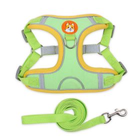 dog Harnesses and dog leash set; Pet Chest Strap Vest Dog Strap Small Dog Rope Wholesale Reflective Dog Towing Rope (Specification (L * W): S, colour: green)