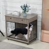 Dog Crate Furniture, Wooden Dog Crate End Table, 38.4 Inch Dog Kennel with 2 Drawers Storage, Heavy Duty Dog Crate