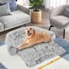 Gray Plush Calming Dog Couch Bed with Anti-Slip Bottom